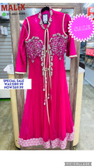 Pink Heavy Stone Long Gown With Pant And Duppata