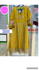 Radiant Yellow Anarkali Gown with Heavy Beaded Neck, Gold Threaded Design, Duppata, and Matching Bottom Pants.
