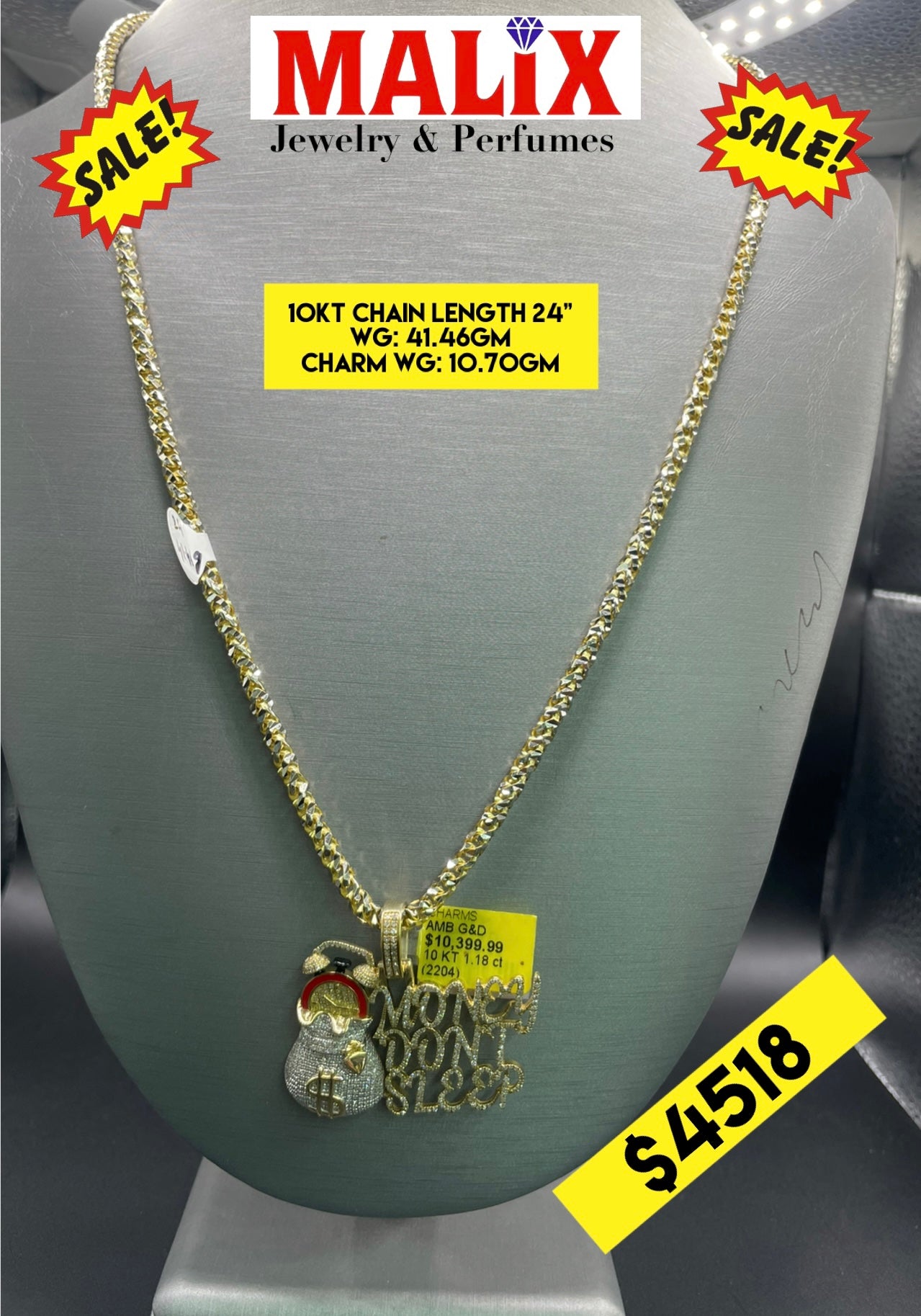 10Kt gold diamond cut chain and charm