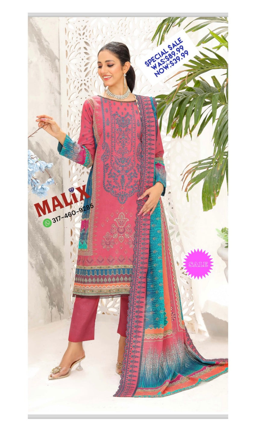 Pink Color Lawn Indian Pakistani Salwar Kameez with Dupatta.