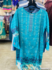 Blue Dhanak Beautiful Embroidery Winter Kurti Indian Pakistan Salwar Kameez