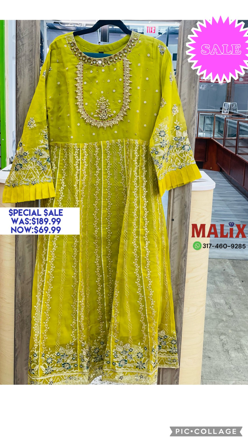 Luminous Lemon Yellow Anarkali Gown with Heavy Beaded Neck, Gold Threaded Design, Duppata, and Matching Bottom Pants