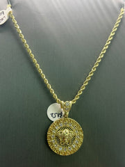 10KT Rope Gold chain 24inch with Medusa pendant