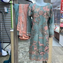 Women Sky Blue Color 3pcs Suit Designer wear Gorgette Dress