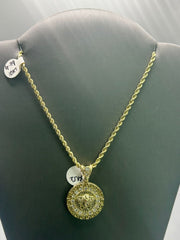 10KT Rope Gold chain 24inch with Medusa pendant