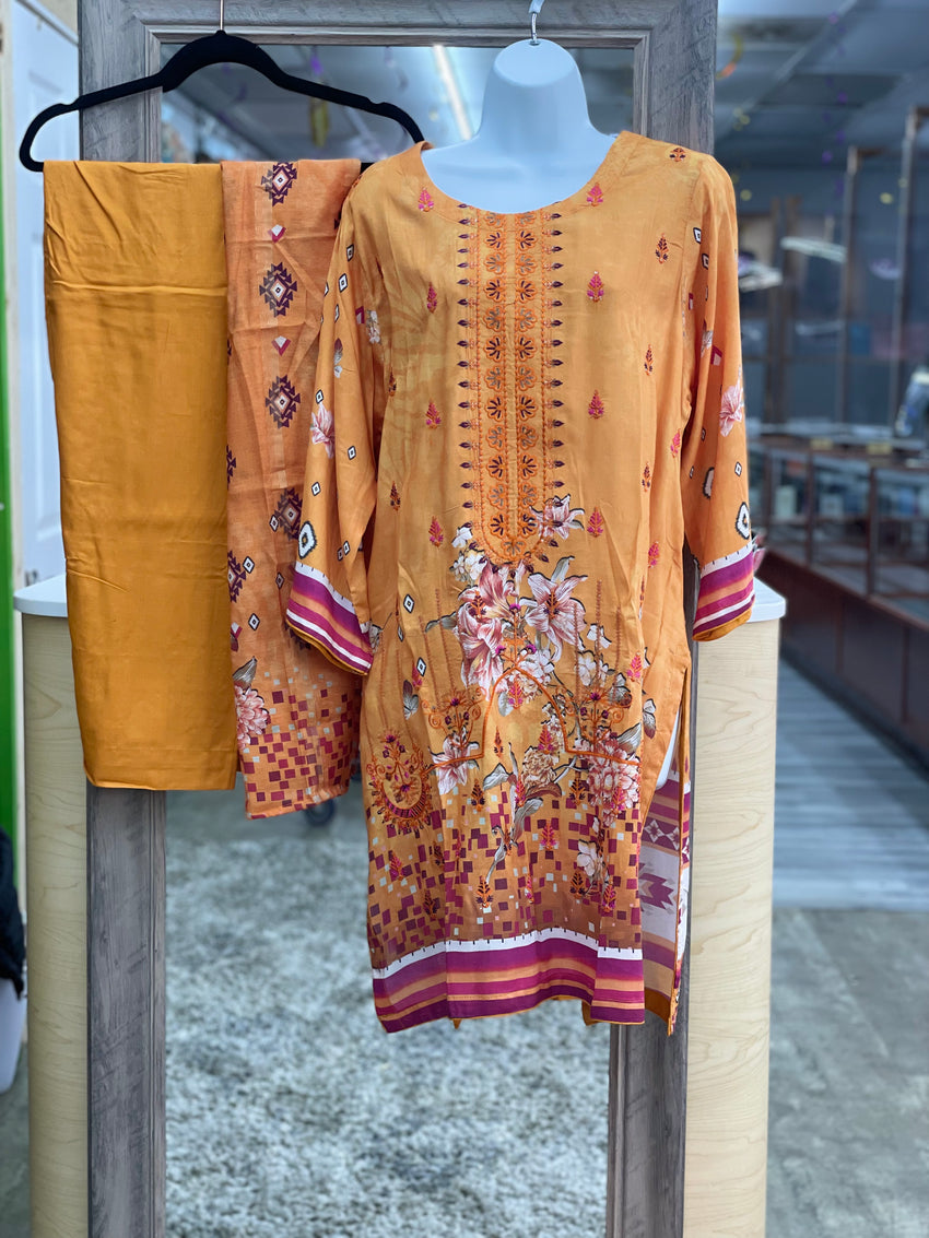 Classic Sunset Orange Color Women’s Daily Wear 3pc Dress
