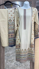Classy Cream Color Printed Women’s Casual Salwar Kameez 3 Pc Dress
