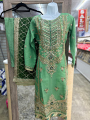 Attractive Mint Green Color Organza Women’s 3Pc Partywear Designer Dress