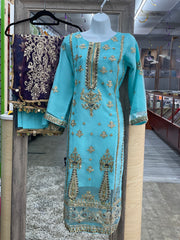 Extravagant Sky Blue Color Women’s Designer Wear 3Pc Dress