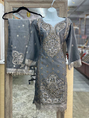 Luxurious Grey Color Organza Women’s Designer 3pc Dress