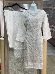 Luminous White Color Organza Women’s 3pc Designer Dress