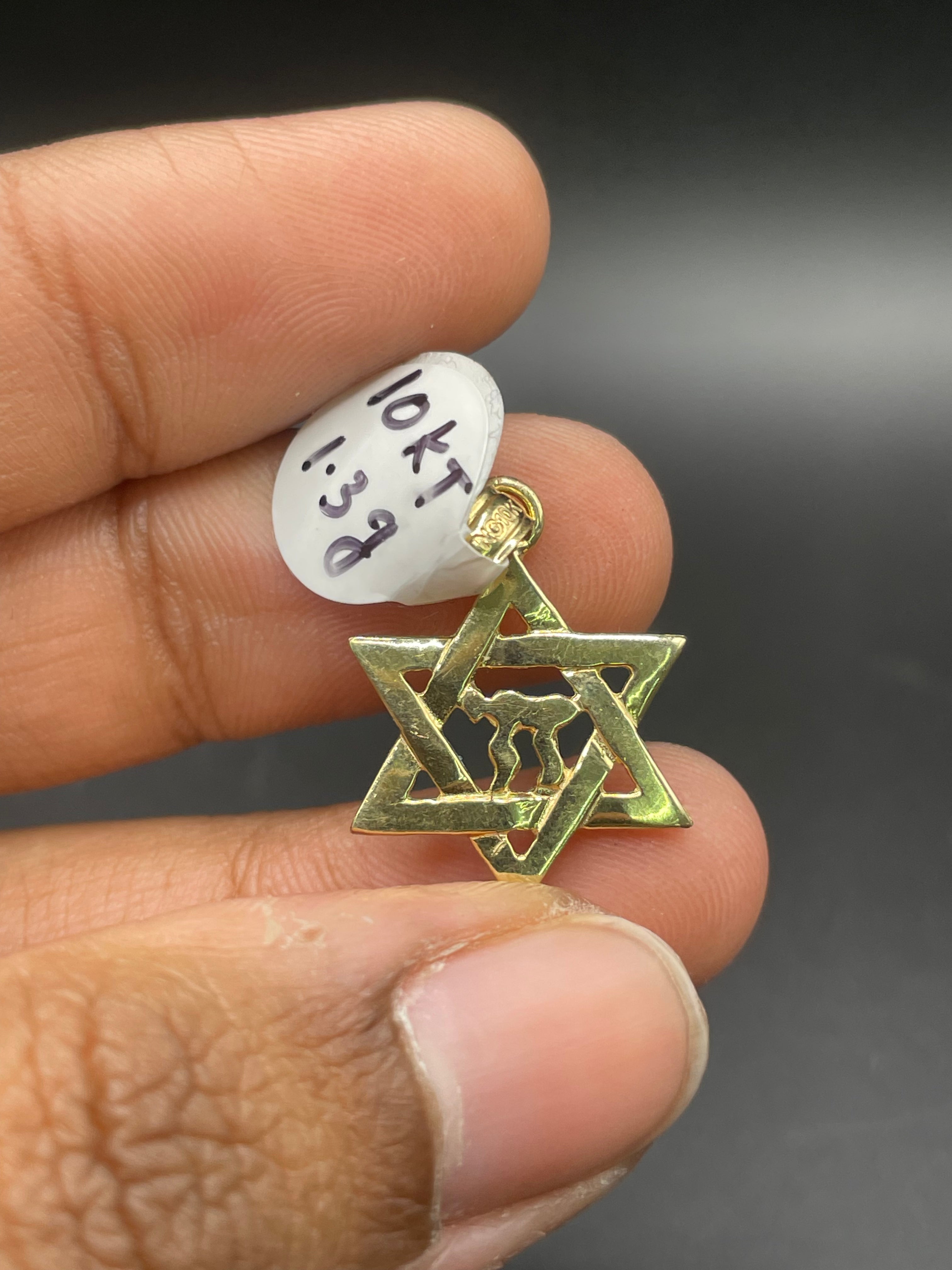 10KT Gold Jewish Star of David Chai charm