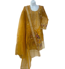 Yellow organza dress with designer dupatta