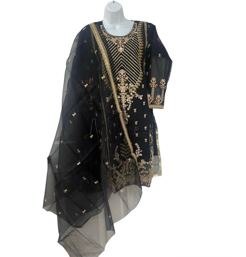 Black Color Organza Kurti Dress With Designer Dupatta