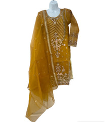 Yellow color organza dress with designer dupatta