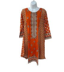 Orange color dailywear dress with dupatta.