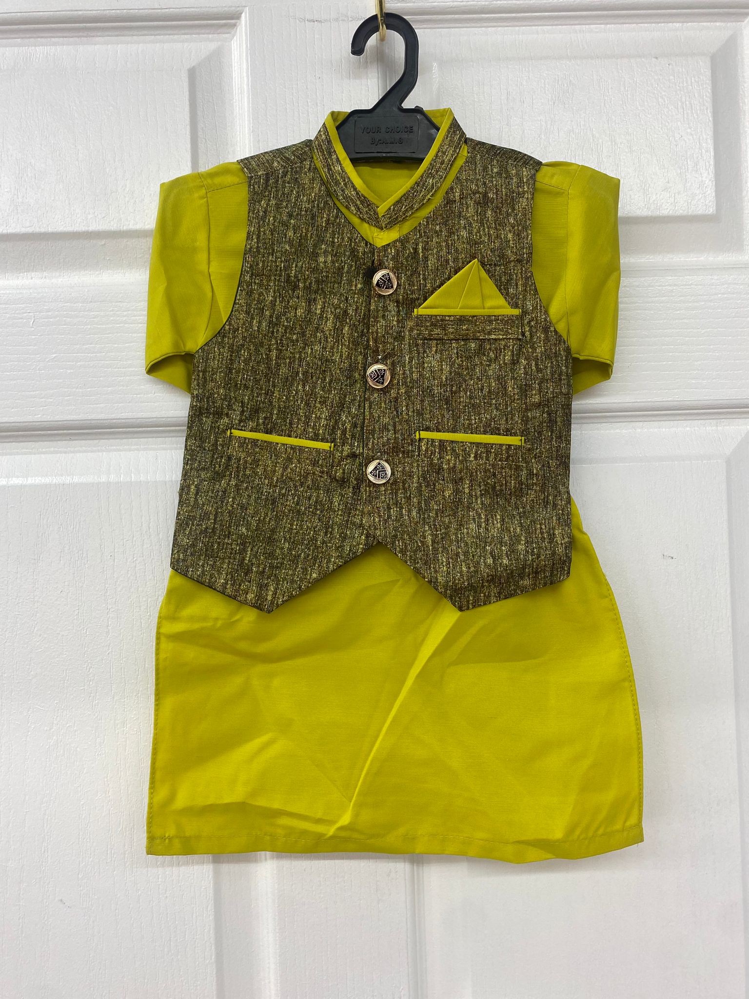 Yellow color salwar kammez for boys with waist coat