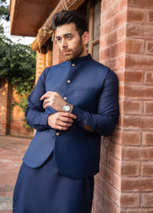 Blue Color Pakistani Luxury Designer Waist Coat