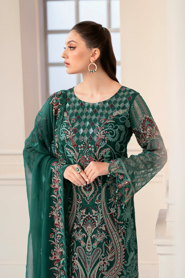 Green Color Chiffon Embroidery Salwar Kameez Suit Set