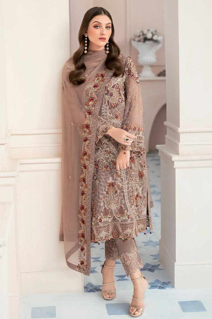 Grey Color Chiffon Embroidery Salwar Kameez Suit Set