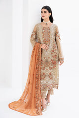 Beige Pakistani Designer Chiffon Embroidery Salwar Kameez Suit Set