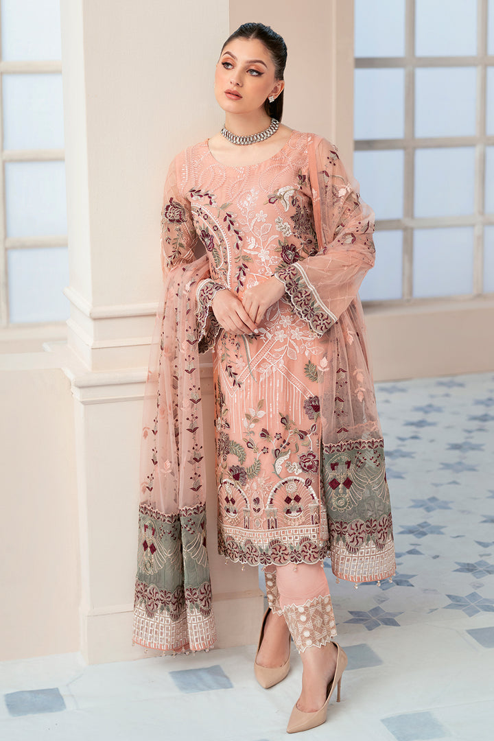 Salmon Pink Chiffon Embroidery Salwar Kameez Suit Set