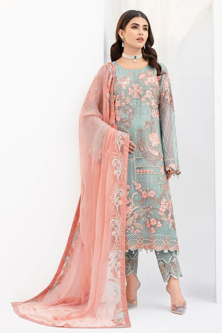 Cyon Color Chiffon Embroidery Salwar Kameez Suit Set