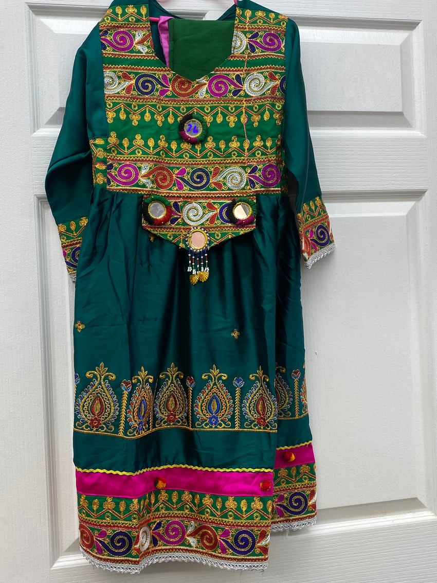Green color afgani designer dresses for girls
