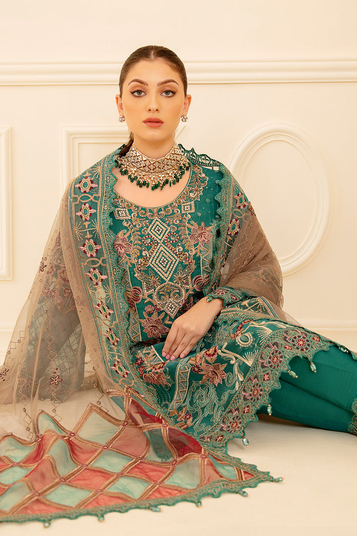 Green Pakistani Salwaar Kameez Ready To Wear Designer Straight Suit Embroidered Organza