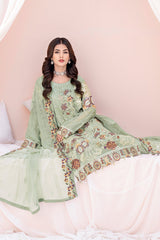 Mint Green Chiffon Embroidery Salwar Kameez Suit Set