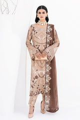 Light Brown Chiffon Embroidery Salwar Kameez Suit Set