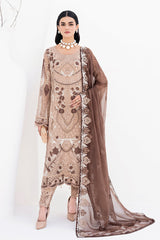 Light Brown Chiffon Embroidery Salwar Kameez Suit Set