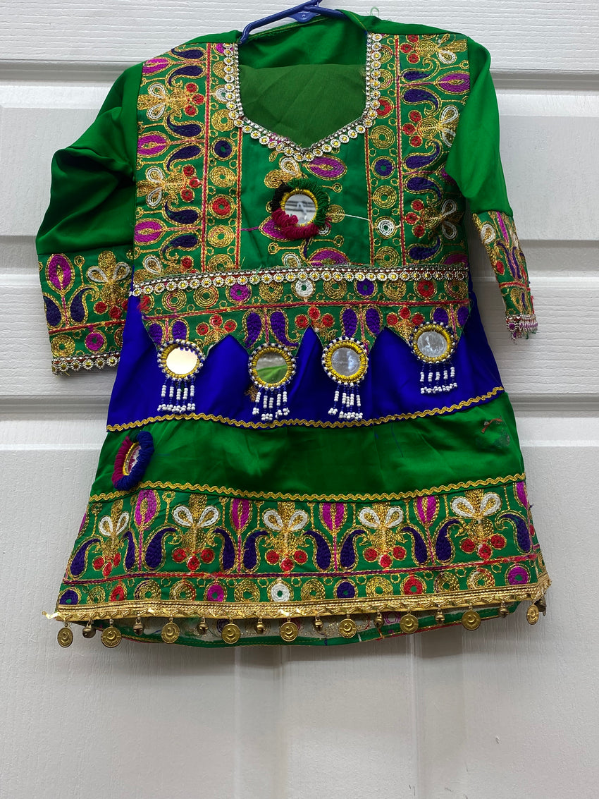 Green and blue color afgani designer dresses for girls