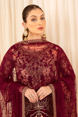 Maroon Pakistani Salwaar Kameez With Heavy Designer Embroidery Work