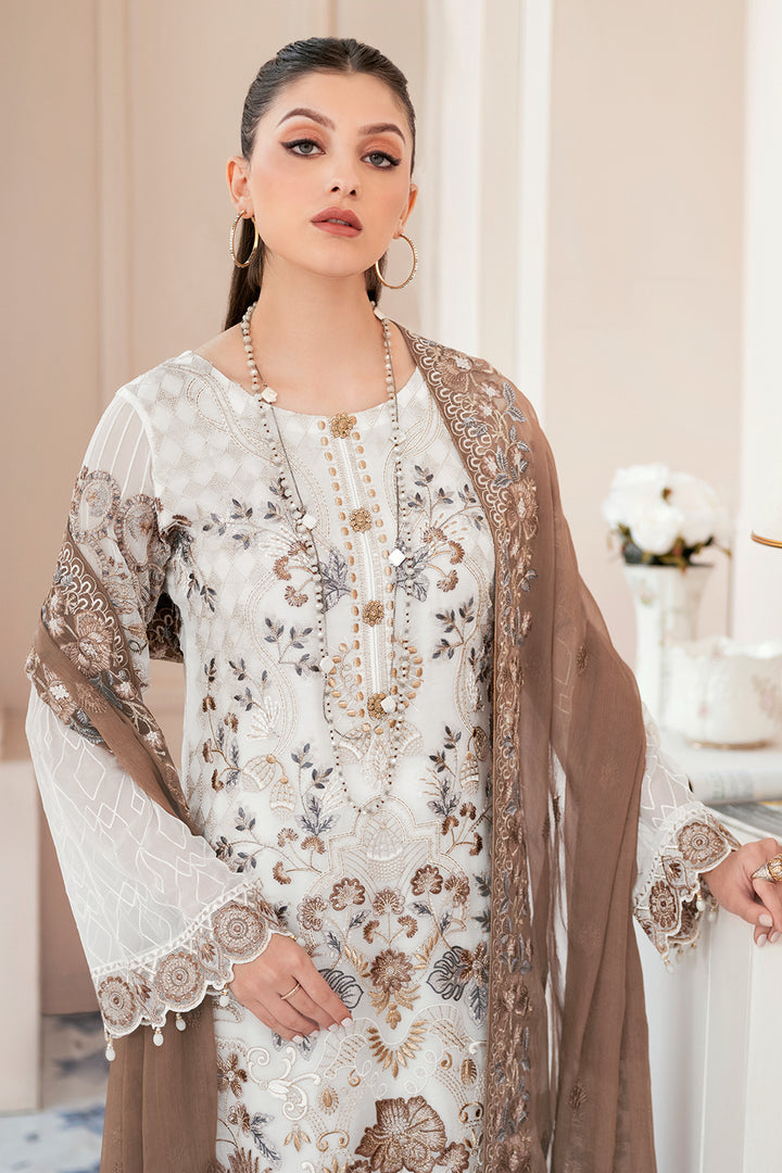 White Color Chiffon Embroidery Salwar Kameez Suit Set